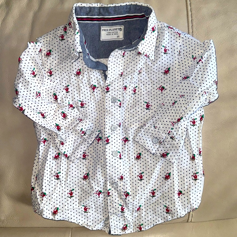 Free Planet 2T Button Down Shirt - Skiing Santa